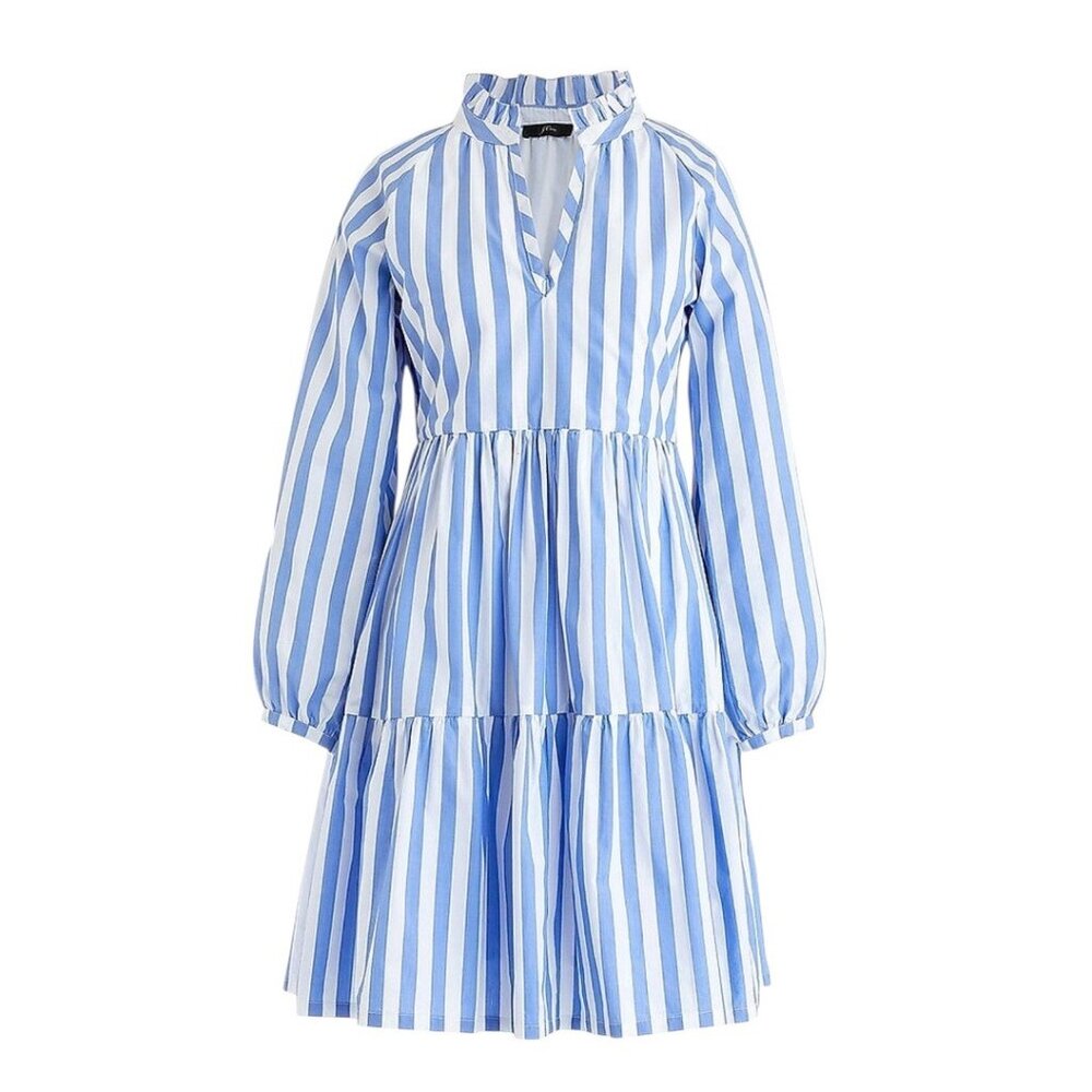 J.Crew Striped Tiered Cotton Dress XL Blue & White - Picture 2 of 16